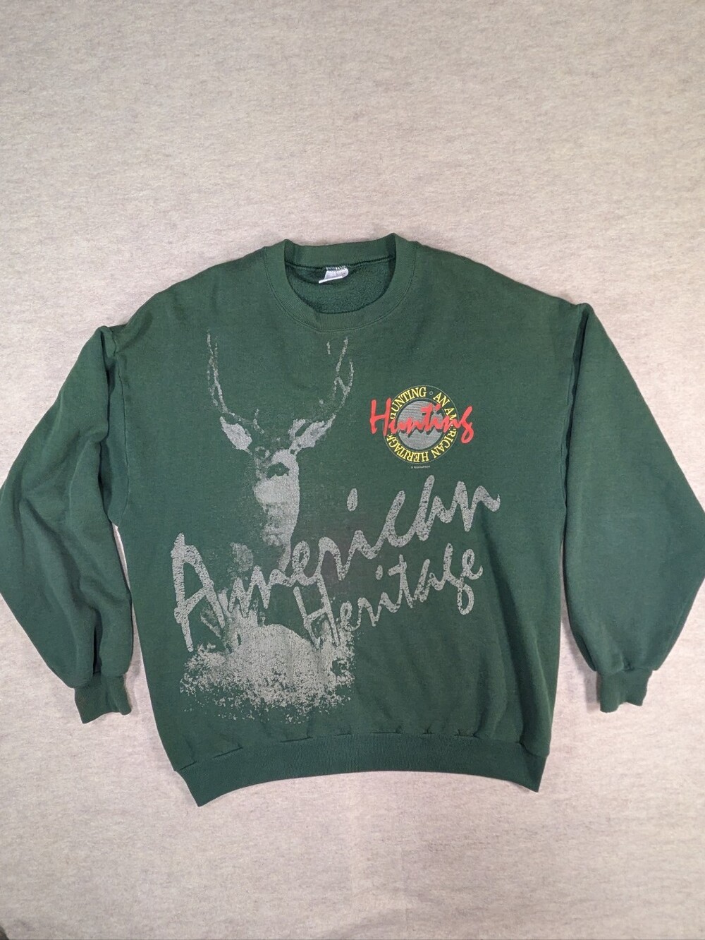 Vintage American Heritage Deer Jerzees Dark Green Sweatshirt 90s Hunting Size XL